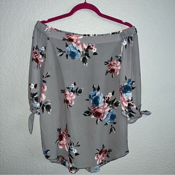 Monteau Los Angeles Womens Stretch Floral Off Shoulder Blouse Shirt Top Large - Picture 1 of 7